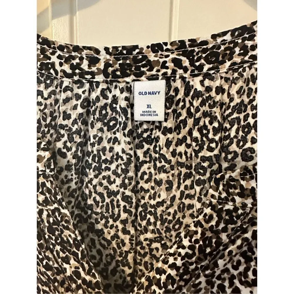 NWOT Old Navy Leopard Animal Print Button Long Sleeve Blouse - Size XL - 613827 - Picture 7 of 10